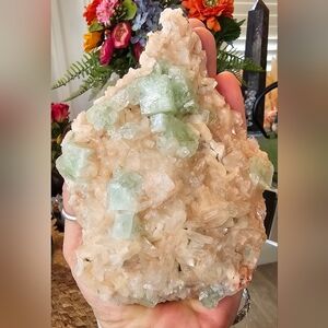 Green Apophyllite with Pink Heulandite